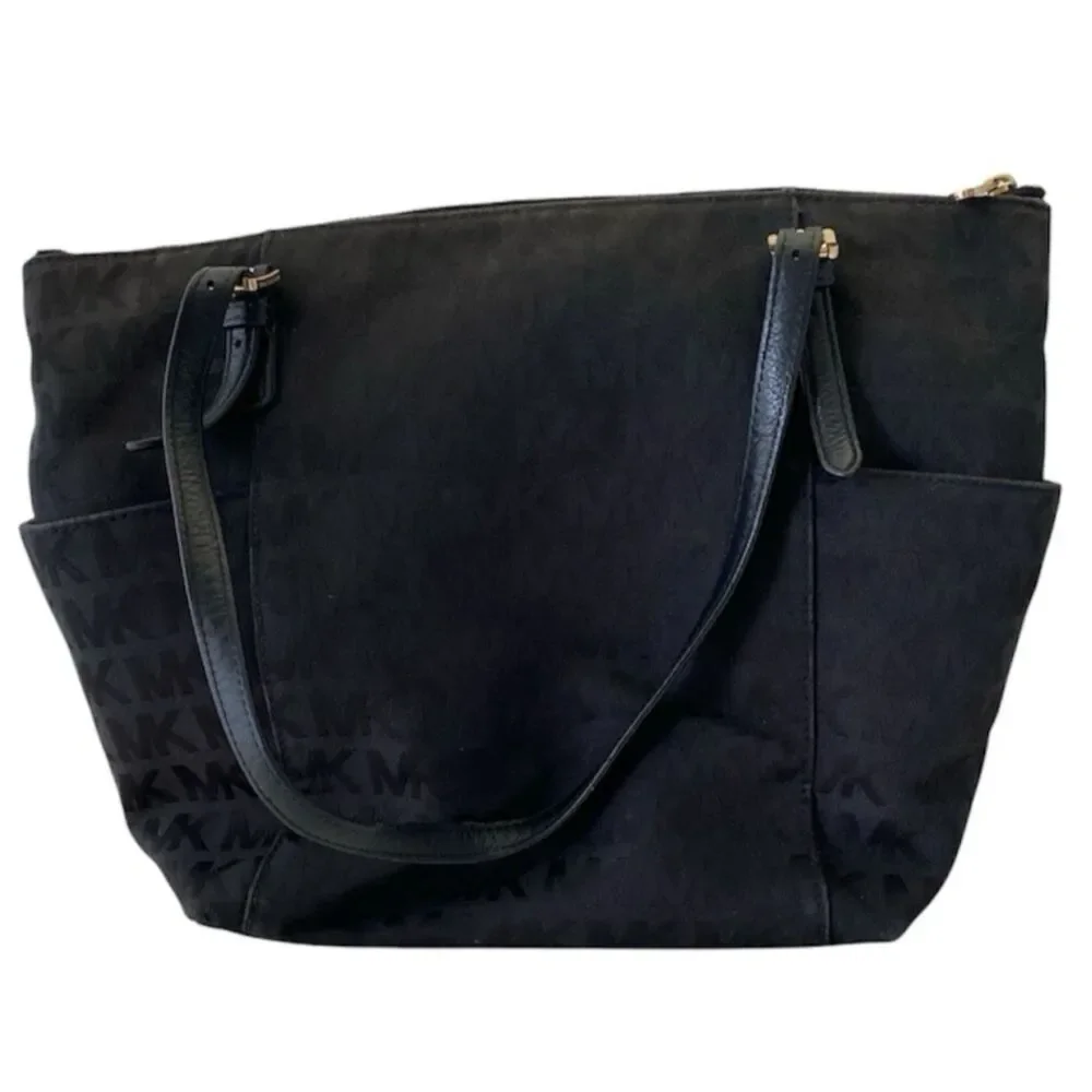 Michael Kors Women's Soft HandBag, Large - Black MK Logo - Picture 4 of 16